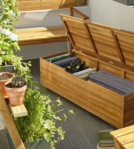 bench with storage balcony